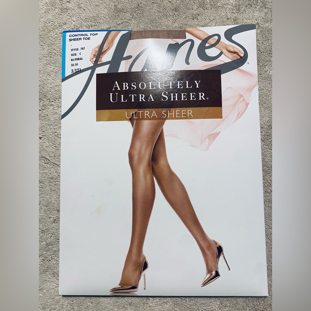 Hanes absolutely ultra sheer control top pantyhose sheer toe size natural 707 C